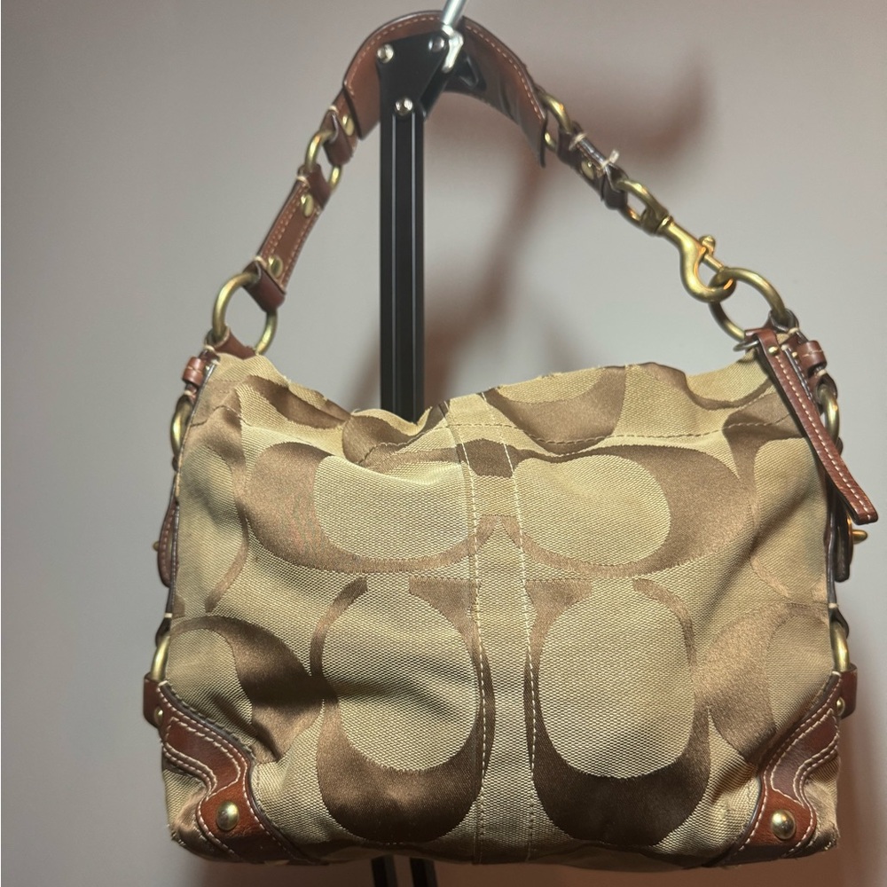 Vintage Coach Signature Outline Hobo Shoulder Bag With Dust Bag